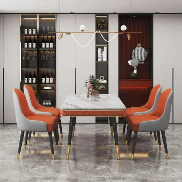 New Design Leather Dining Chair Marble Dining Table Set - Image 2