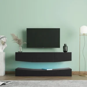 Living Room LED TV Stand for 55 inch TV Modern Entertainment Center with LED Lights Floating 2 Drawer TV Stand Cabinet