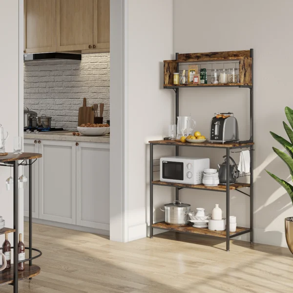 Wooden & Stainless Steel Floor Standing Kitchen Rack Food Display Shelf Supermarket Display Racks For Kitchenware - Image 2