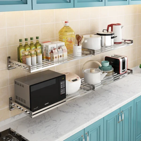 stainless steel metal kitchen shelf wall mounted rack microwave oven stand - Image 4