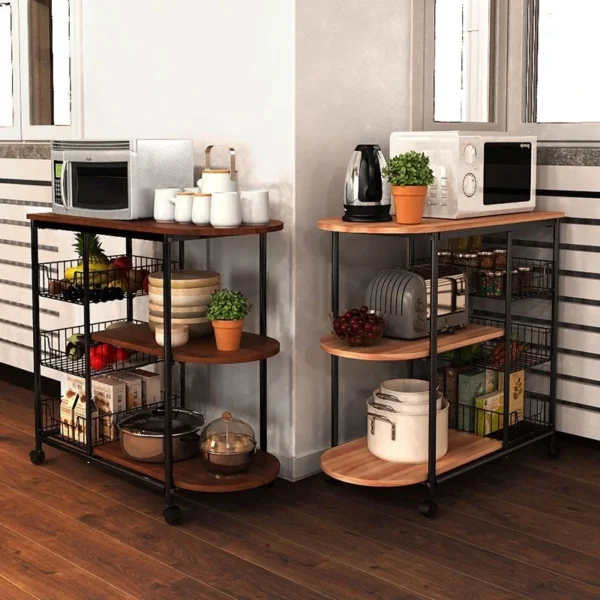 NEW multi-function metal wooden kitchen trolley cart shelf storage Vegetable fruit basket shelves organizer microwave oven rack - Image 4