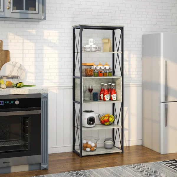 5 Tier Tall Bookcase Wood Storage Rack with Open Shelves Standing Shelving Unit for Bedroom Living Room and Home Office - Image 2