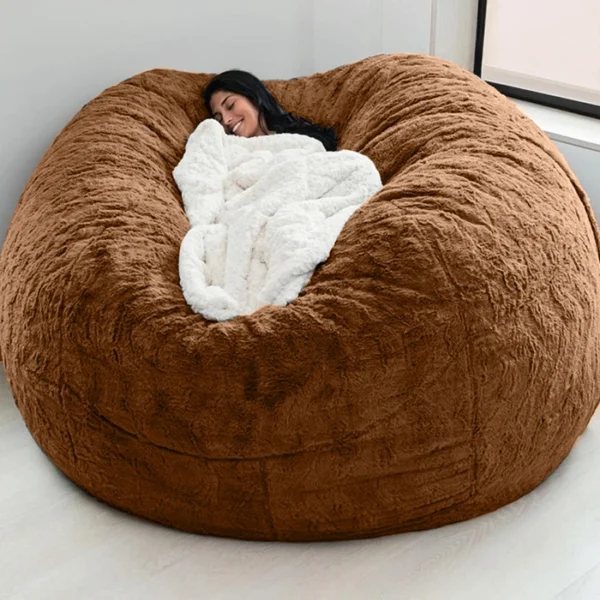 Giant Washable Soft Fluffy Faux Velvet Big Lazy 6ft Sofa Bed Kids Bean Bag Cover Fabric Living Room Chair - Image 3
