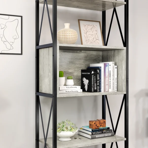 5 Tier Tall Bookcase Wood Storage Rack with Open Shelves Standing Shelving Unit for Bedroom Living Room and Home Office - Image 3