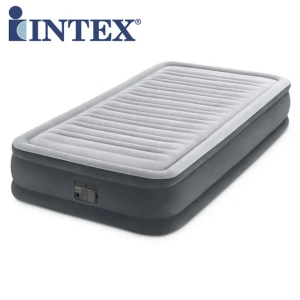 Intex 67766 Stripe Flocking Deluxe Grey & White Twin Dura-Beam Series Mid Rise Airbed with Bip - Image 6