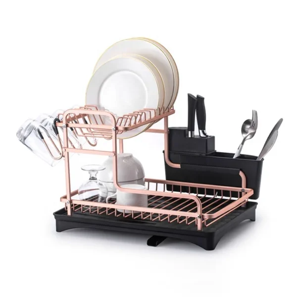 Double-layer assembled aluminum alloy drain dishes and tableware storage rack - Image 6