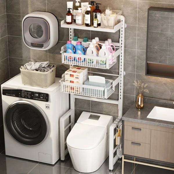 4 tier adjustable over toilet stand paper iron metal shelf organizer bathroom  corner basket rack storage shelves cabinet holder - Image 3