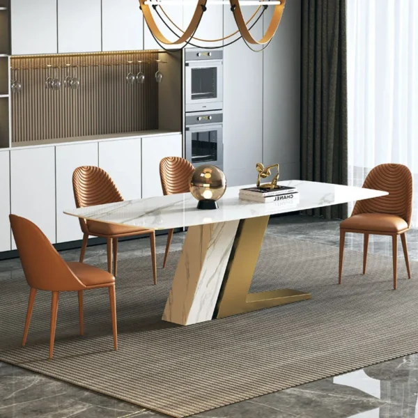 Lindsay Luxury Stainless Steel Square Dining Table Set Marble Furniture Imported Modern Dining Room Chairs Dining Tables - Image 3