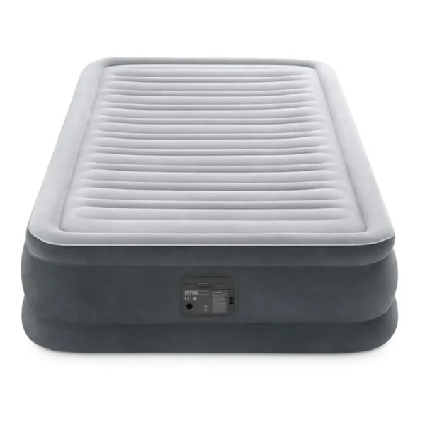 Intex 67766 Stripe Flocking Deluxe Grey & White Twin Dura-Beam Series Mid Rise Airbed with Bip
