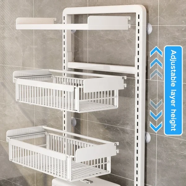 4 tier adjustable over toilet stand paper iron metal shelf organizer bathroom  corner basket rack storage shelves cabinet holder - Image 5