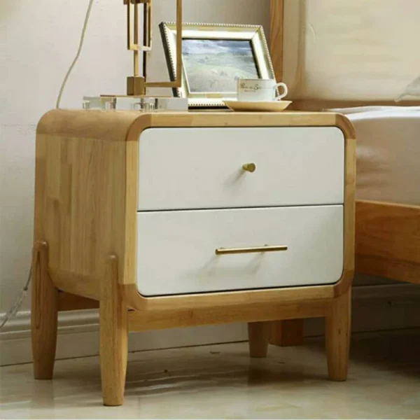 Mid-Century Oak Color Wooden Nightstand with 2-Drawers Small Side End Table with Storage Bedroom Nightstand - Image 6