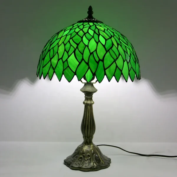 LongHuiJing Green Leaf Tiffany Style Table Lamp Bedroom Livingroom Light Stained Glass Desk lamps