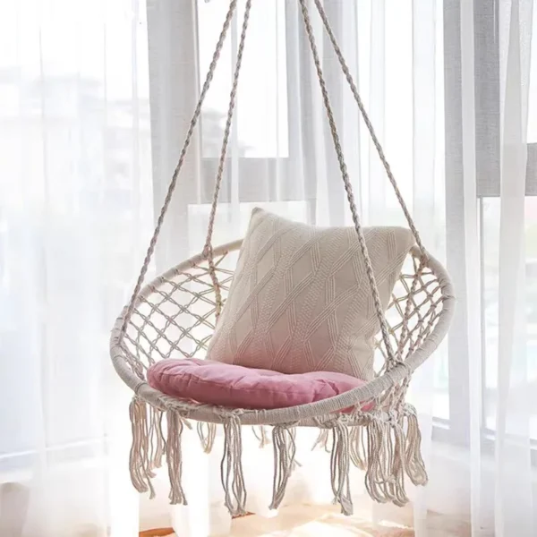 TOPIND Handmade Tassel Hanging Chair Cotton Rope Hammock Chair for Bedroom Patio Yard - Image 5