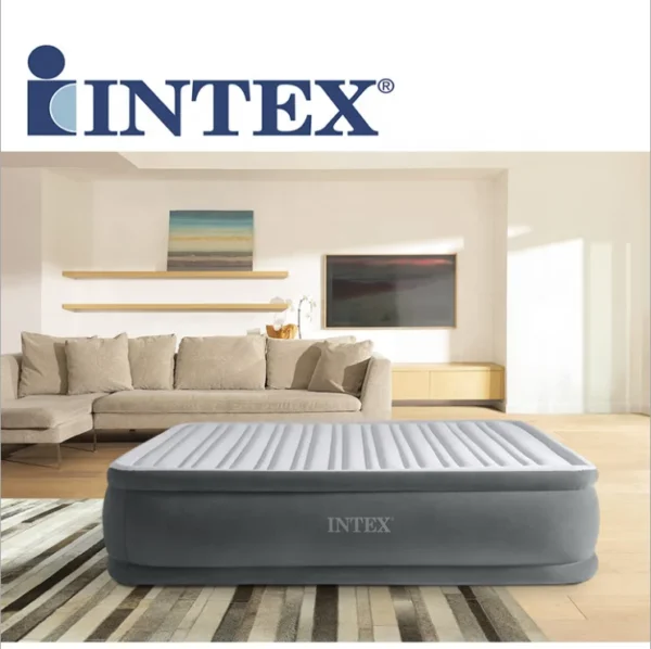Intex 67766 Stripe Flocking Deluxe Grey & White Twin Dura-Beam Series Mid Rise Airbed with Bip - Image 5