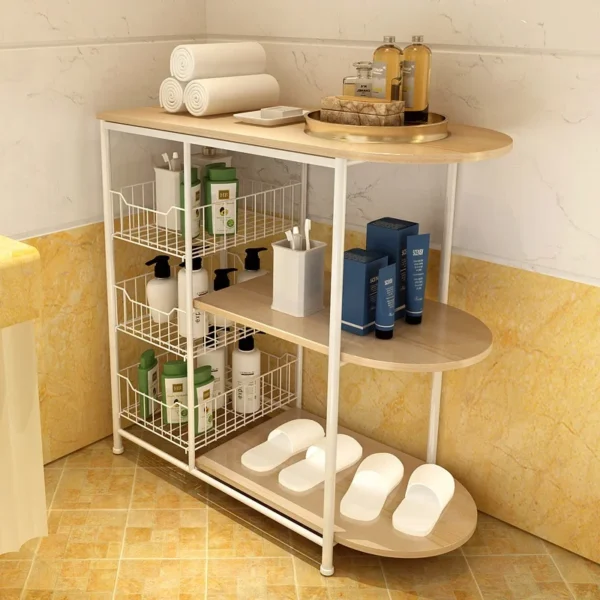 NEW multi-function metal wooden kitchen trolley cart shelf storage Vegetable fruit basket shelves organizer microwave oven rack - Image 3