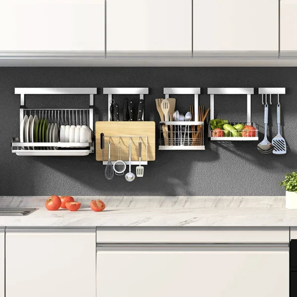 classic stainless steel kitchen set utensil Hanging storage wall mount folding Dish spice rack shelf corner shelves organizer - Image 3