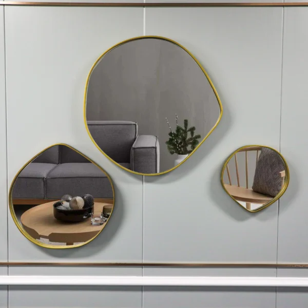 SET 3 Easy to install modern indoor decorative gold black wall mirrors  minimalist art decor framed mirror