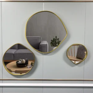 SET 3 Easy to install modern indoor decorative gold black wall mirrors  minimalist art decor framed mirror