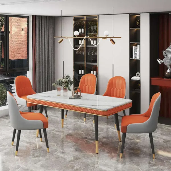 New Design Leather Dining Chair Marble Dining Table Set - Image 4