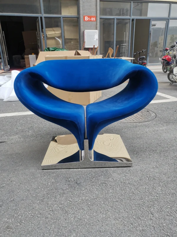 Modern designer furniture Tubular steel and Fabric Ribbon Chair and Ottoman for Living Room Furniture - Image 4