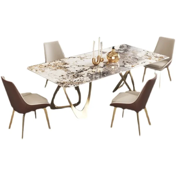 Dining Table Nordic Household Marble Dining Table And Chair Rectangular Expandable Stone White Marble Dining Table - Image 5