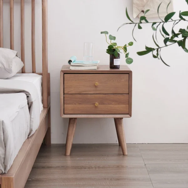Good Quality ash Wood Bedside Tables Nightstands Bedroom Side Tables Storage Unit With 2 Drawer