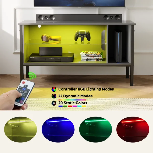 BESTIER Cheap Price Modern High Gloss Media Console Storage TV Stand Cabinet Entertainment Center with LED Light, Shelves - Image 4