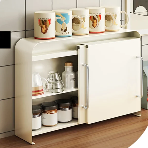 kitchen iron capacity storage tableware double-layer season rack shelves box cabinet Countertop cup holder with side pull door - Image 6