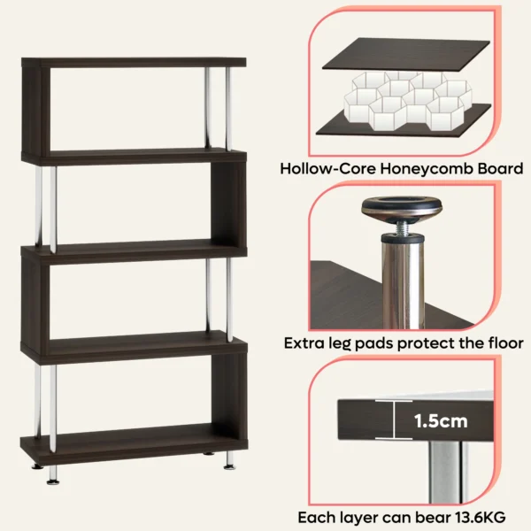 Modern 4 Tier S-shaped Bookcases Design Furniture Leaning Decorative Shelves Ladder Storage Bookshelf - Image 3