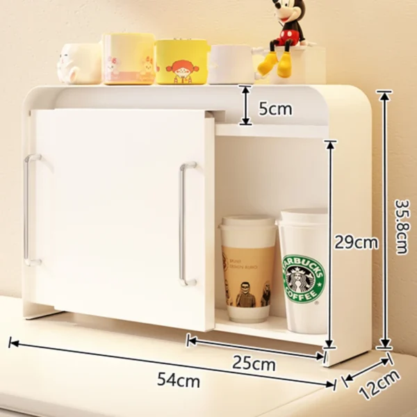 kitchen iron capacity storage tableware double-layer season rack shelves box cabinet Countertop cup holder with side pull door - Image 2