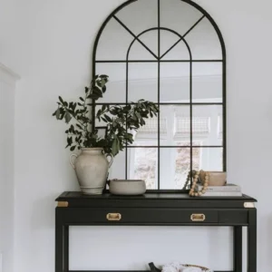 89*60cm Ornate design decorative large iron wall mirrors wall hanging black metal frame arch mirror for home decor