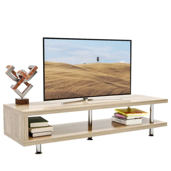 Short TV Stand with 2-Shelf Storage 47" Media Furniture Wood Storage Console with Steel Frame Hollow Core Entertainment Center - Image 6