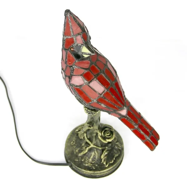 LongHuiJing Small Vintage Tiffany Style Stained Glass Red Cardinal Accent Table Lamp  Bird home decor desk lights - Image 2