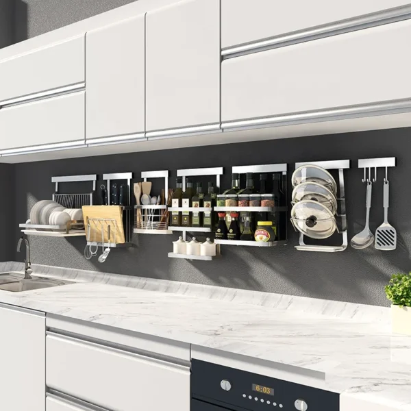 classic stainless steel kitchen set utensil Hanging storage wall mount folding Dish spice rack shelf corner shelves organizer - Image 6