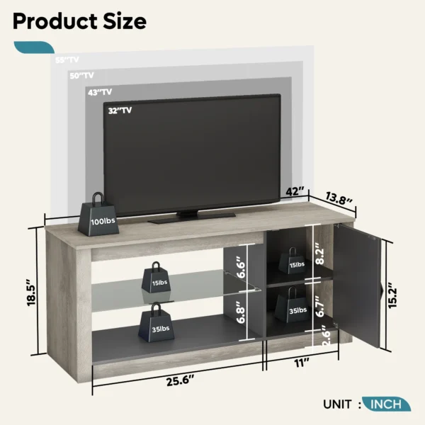 Modern TV Stand Multi Color RGB Light Entertainment Center Media Console Storage Glass Shelves Television TV Cabinet - Image 5