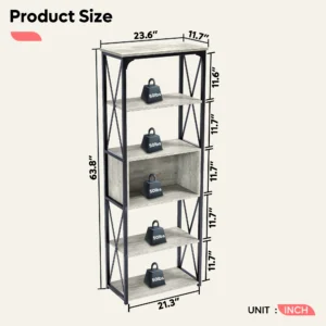 5 Tier Tall Bookcase Wood Storage Rack with Open Shelves Standing Shelving Unit for Bedroom Living Room and Home Office
