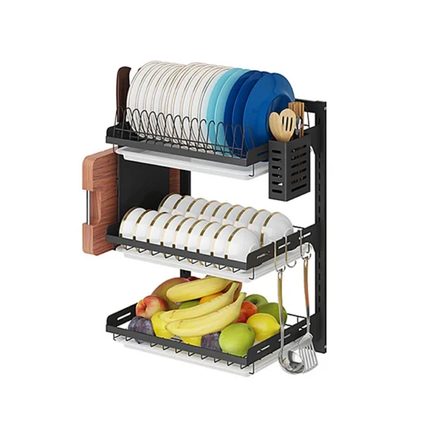 3 Tiers Countertop Kitchen Dish Drying Drainer Rack With Choopping Board Shelf Rackstorage Household Knife Utensil Holder - Image 6