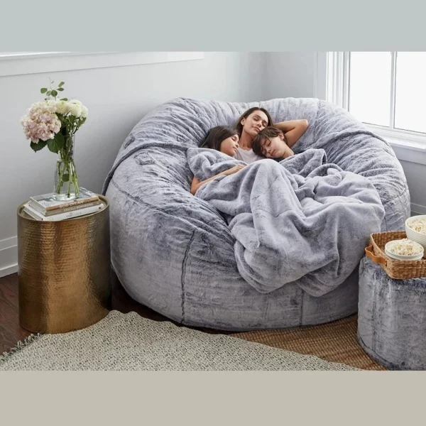 Giant Washable Soft Fluffy Faux Velvet Big Lazy 6ft Sofa Bed Kids Bean Bag Cover Fabric Living Room Chair - Image 2