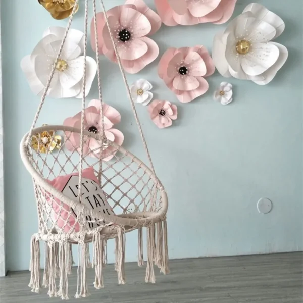 TOPIND Handmade Tassel Hanging Chair Cotton Rope Hammock Chair for Bedroom Patio Yard - Image 4