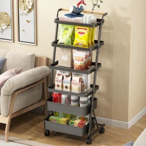space saving kitchen utensils cart trolley 4 5 tier vegetable basket pot rack wheels storage pan and pot lid organizer holder