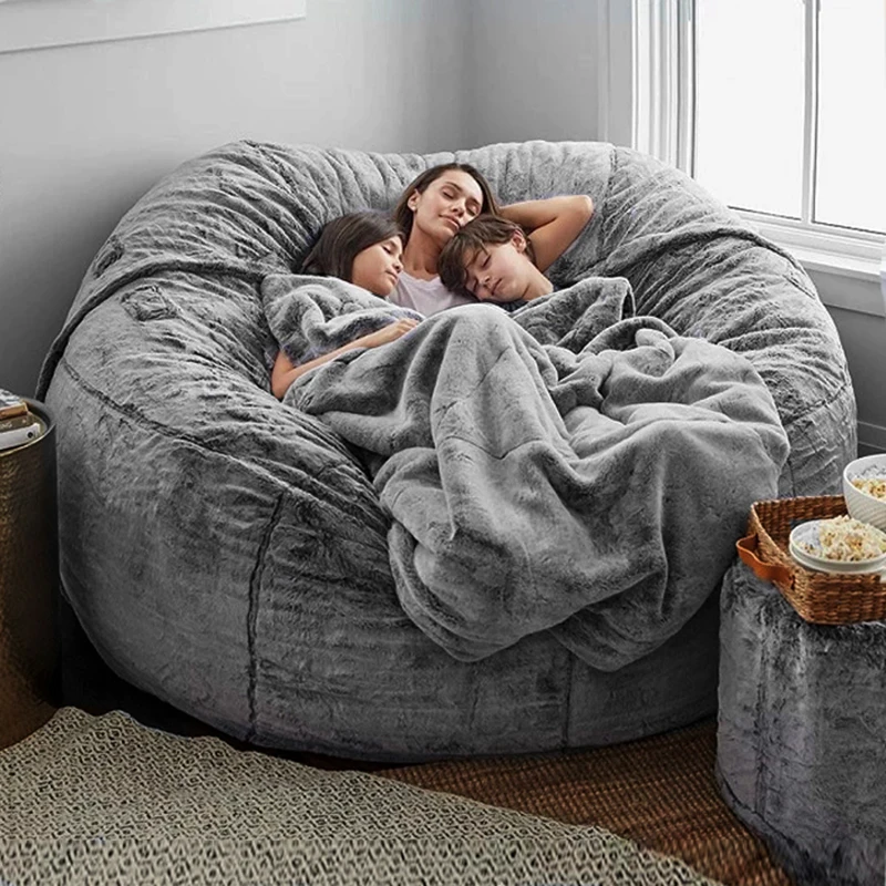 Giant Washable Soft Fluffy Faux Velvet Big Lazy 6ft Sofa Bed Kids Bean Bag Cover Fabric Living Room Chair