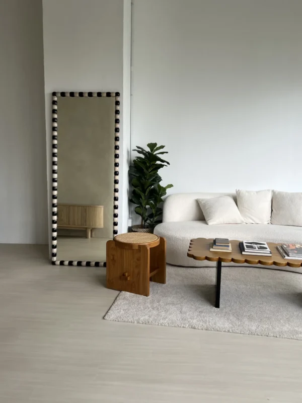 luxury solid wood full length body dressing wooden frame bedroom floor standing wall onde mirror - Image 5