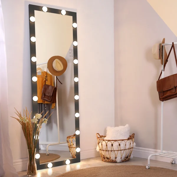 Full Length Vanity Mirror LED light bulbs Large Long Wall  Full Length Mirror Leaner Floor Hanging Dress Black/Silver - Image 6