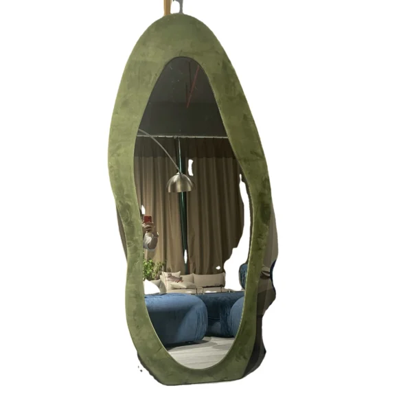 Dressing Floor Mirror Hanging Free Standing Full Body fabric upholstery Mirror wave mirror - Image 6