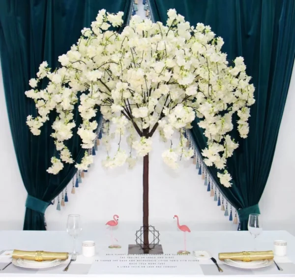 O-X502 Wedding Events Decorations Table Tree White Pink Artificial Cherry  Blossom Tree Indoor Outdoor 5ft Cherry Blossom Tree - Image 4