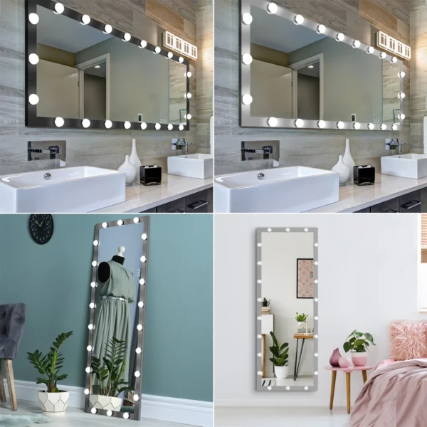 Full Length Vanity Mirror LED light bulbs Large Long Wall  Full Length Mirror Leaner Floor Hanging Dress Black/Silver - Image 4