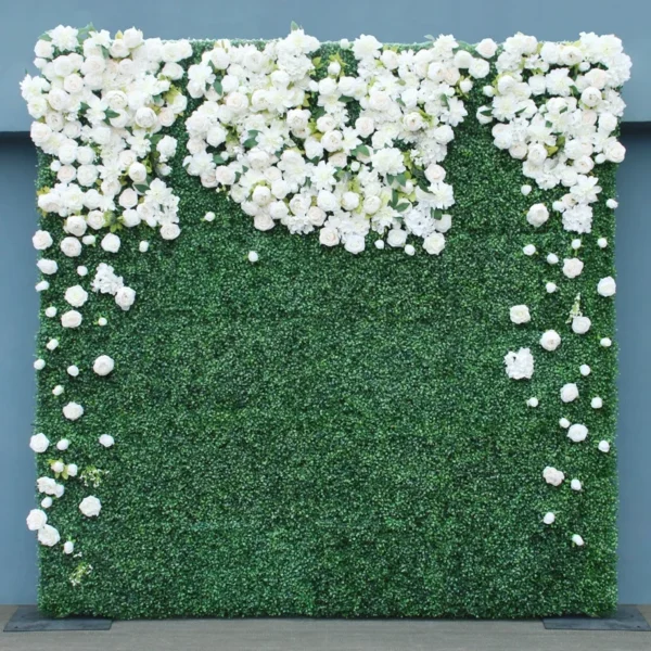Cloth Plant Wall White Artificial Rose Roll Up Fabric Green Turf Outdoor Wedding Backdrop Flower Wall Party Props Window Display - Image 2