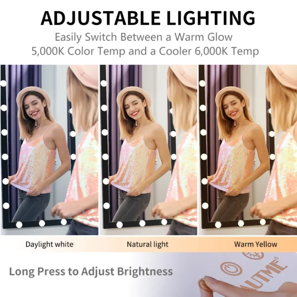 Full Length Vanity Mirror LED light bulbs Large Long Wall  Full Length Mirror Leaner Floor Hanging Dress Black/Silver - Image 3