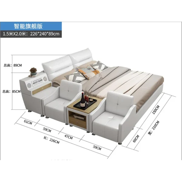 Big Headboard Double Bed Genuine Leather Beds Frame Leather Combinatorial Type Modern Luxury Leather Bed - Image 4