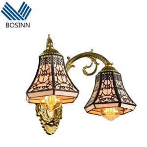Double Lantern Gallery Mosaic Wall Lamp Stained Glass Flower Spotlight Down Pattern Sculpture Angel Magic Wall Light